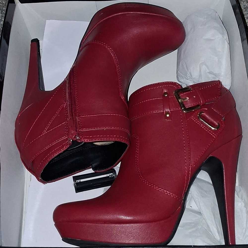 Elegant Red  Anf White High Heel Ankle Boots